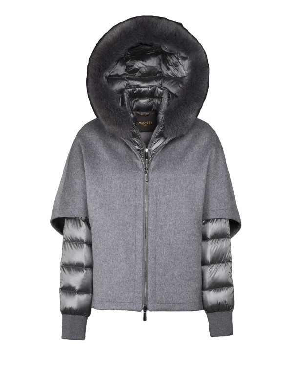 Quilted Grey Down Jacket with External Hood