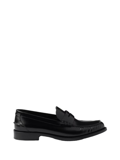 Black Leather Loafer with Logo
