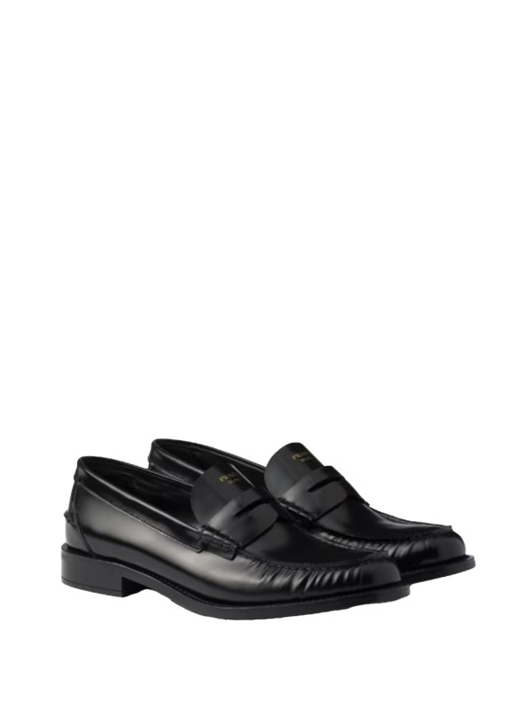 Black Leather Loafer with Logo