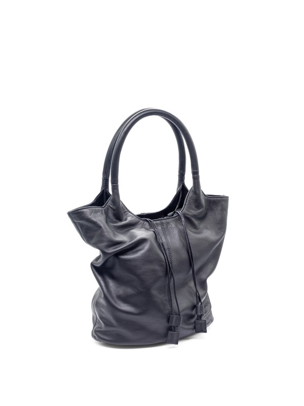 Black Leather Shopping Bag