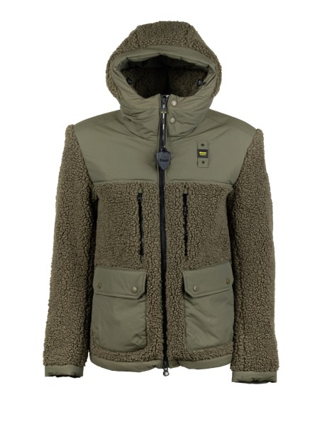 Piumino uomo verde bosco misto teddy con cappuccio