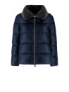 Giubbino donna trapuntato blu con colletto in pelliccia
