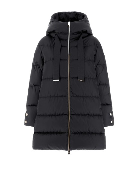 Piumino nero donna trapuntato con zip e cappuccio