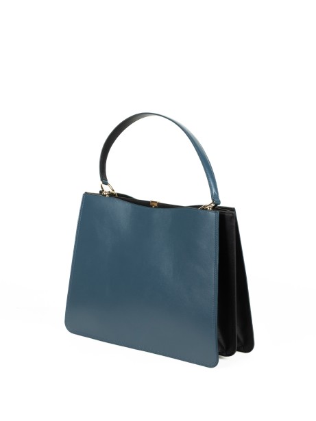 Borsa a spalla grigio blu in pelle