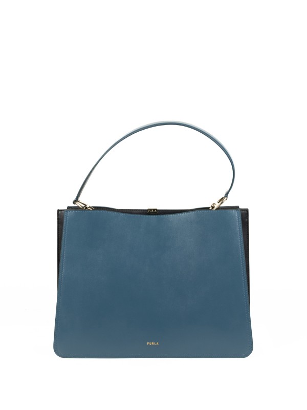 Borsa a spalla grigio blu in pelle