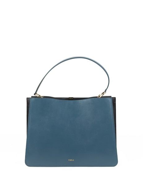 Borsa a spalla grigio blu in pelle