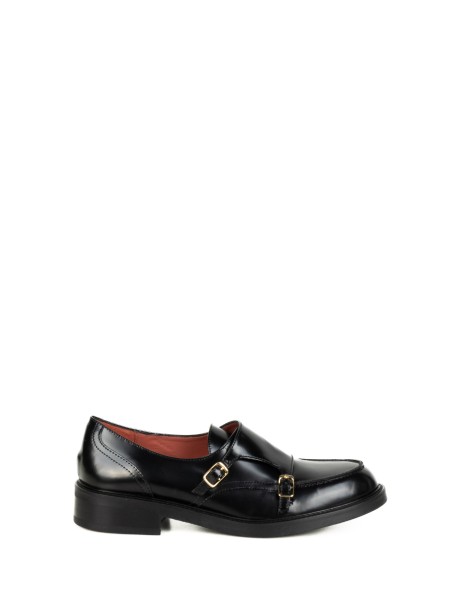 Black Leather Double Buckle Moccasin
