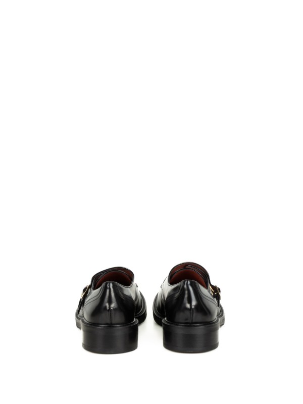 Black Leather Double Buckle Moccasin