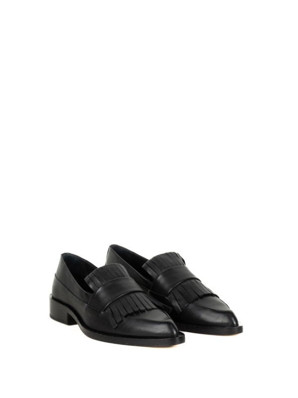 Black Leather Moccasin with Fringes