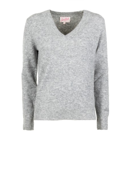 Women's Grey V-Neck Sweater