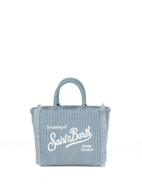 Shopping bag Vanity Mini celeste in velluto a coste