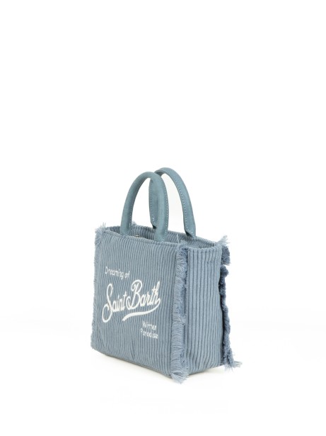 Shopping bag Vanity Mini celeste in velluto a coste 2