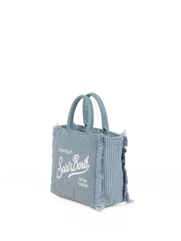 Shopping bag Vanity Mini celeste in velluto a coste