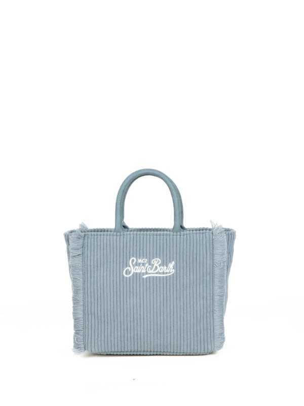 Shopping bag Vanity Mini celeste in velluto a coste