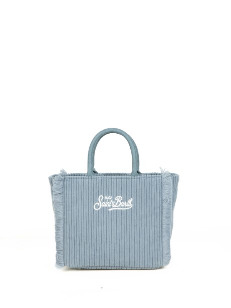 Shopping bag Vanity Mini celeste in velluto a coste