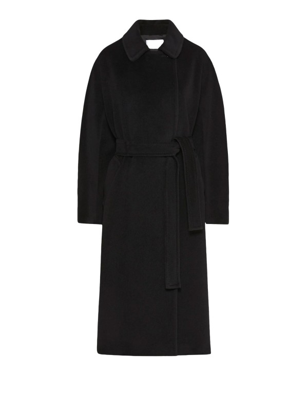 Cappotto nero lungo con cintura Cappotto nero lungo con cintura