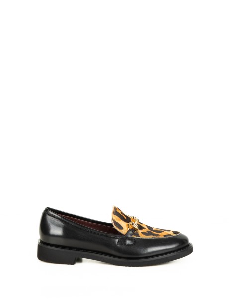Black Leather Loafers with Spotted Insert