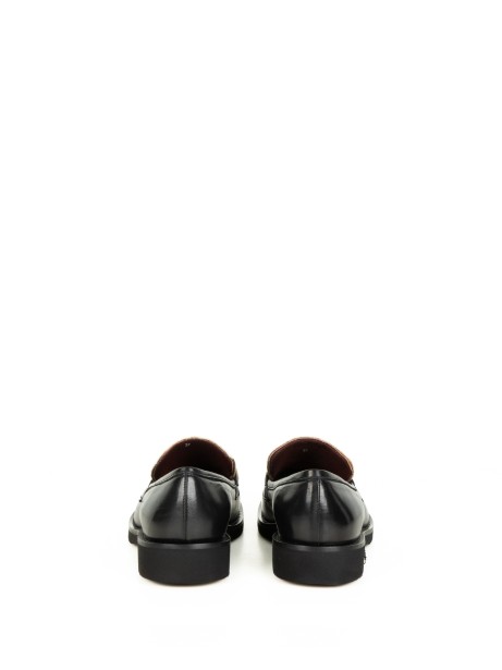Black Leather Loafers with Spotted Insert