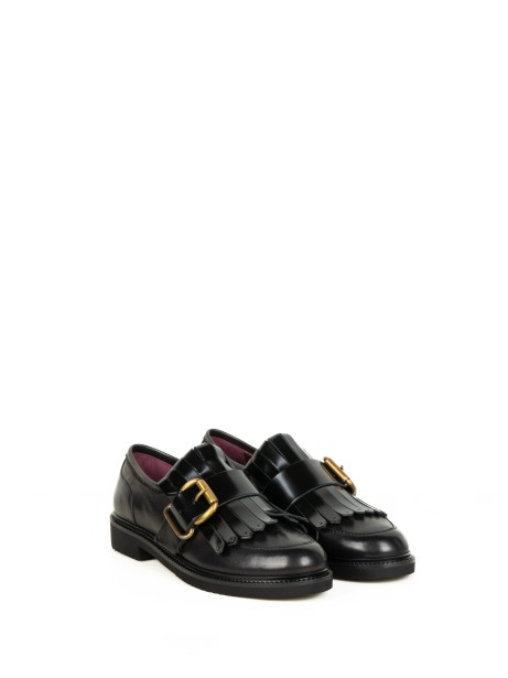 Mocassino nero in pelle con frange 2