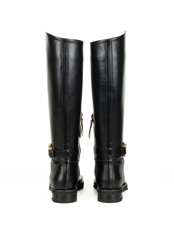 Black Leather Zip-Up Boot