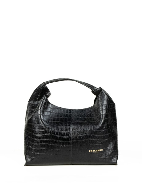 Borsa a spalla Veronica nera in pelle cocco