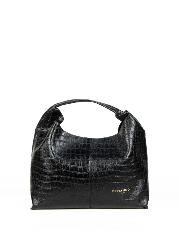 Borsa a spalla Veronica nera in pelle cocco