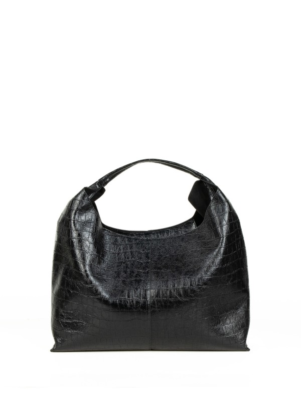 Borsa a spalla Veronica nera in pelle cocco