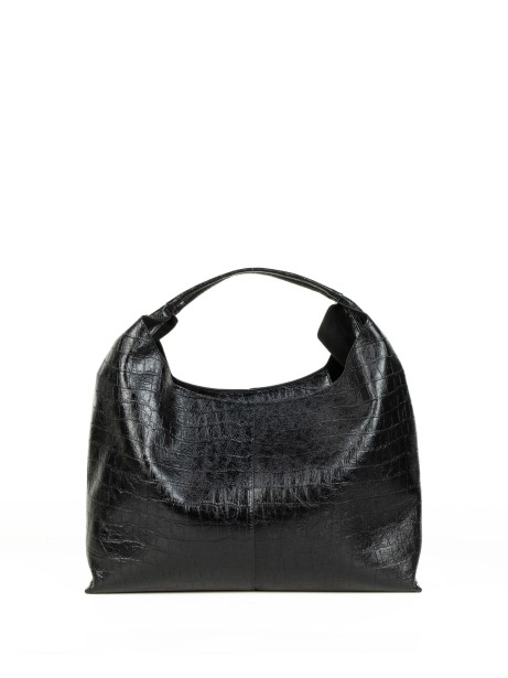 Borsa a spalla Veronica nera in pelle cocco