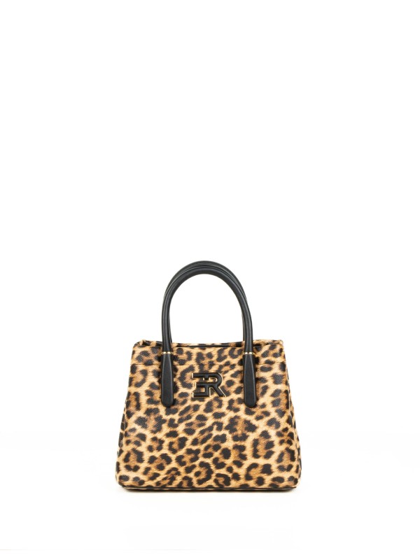 Borsa doppio manico stampa leopardata small