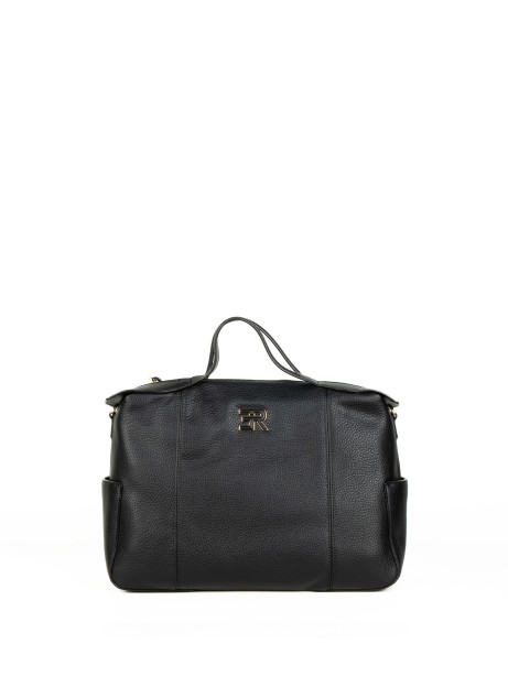 Borsa doppio manico large nera in pelle