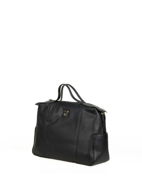 Borsa doppio manico large nera in pelle