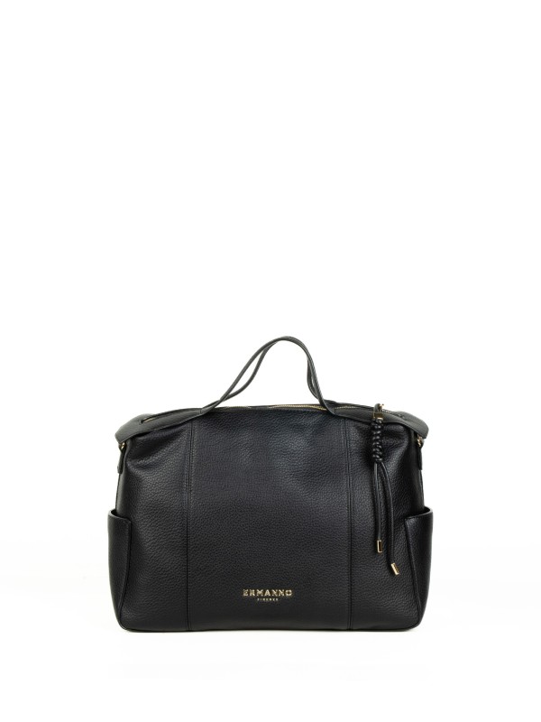 Borsa doppio manico large nera in pelle