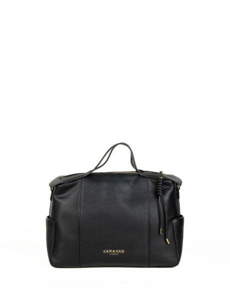 Borsa doppio manico large nera in pelle