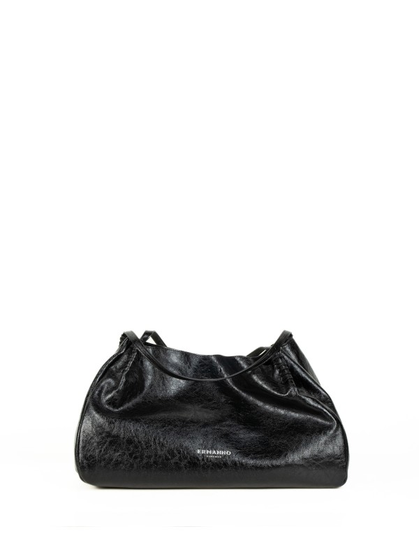 Borsa shopping bag nera in pelle large