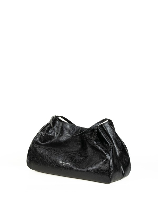 Borsa shopping bag nera in pelle large