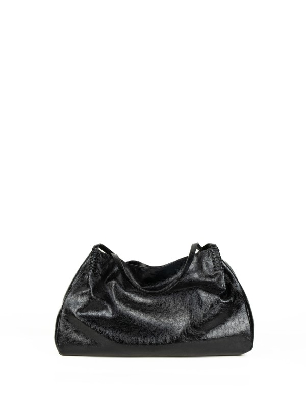 Borsa shopping bag nera in pelle large