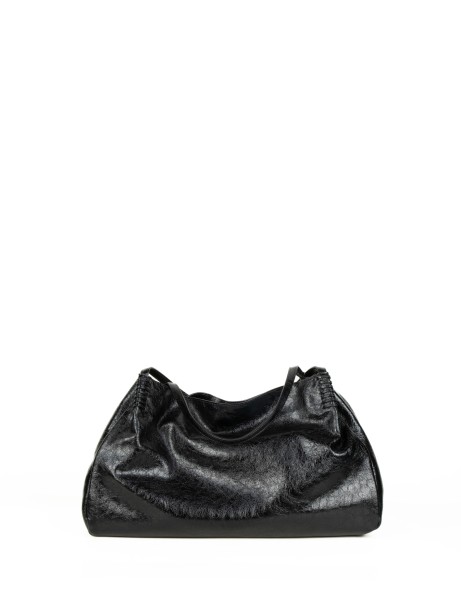 Borsa shopping bag nera in pelle large