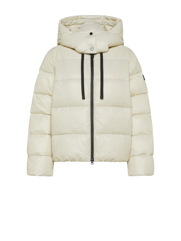 Piumino puffer bianco donna con zip e cappuccio