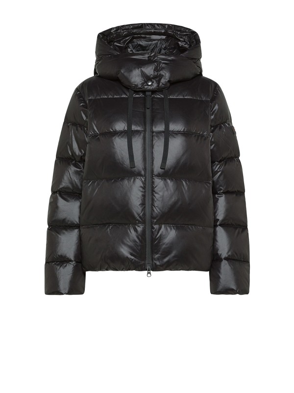 Piumino puffer nero donna con zip e cappuccio