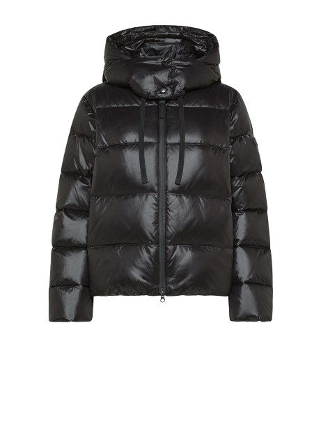 Piumino puffer nero donna con zip e cappuccio
