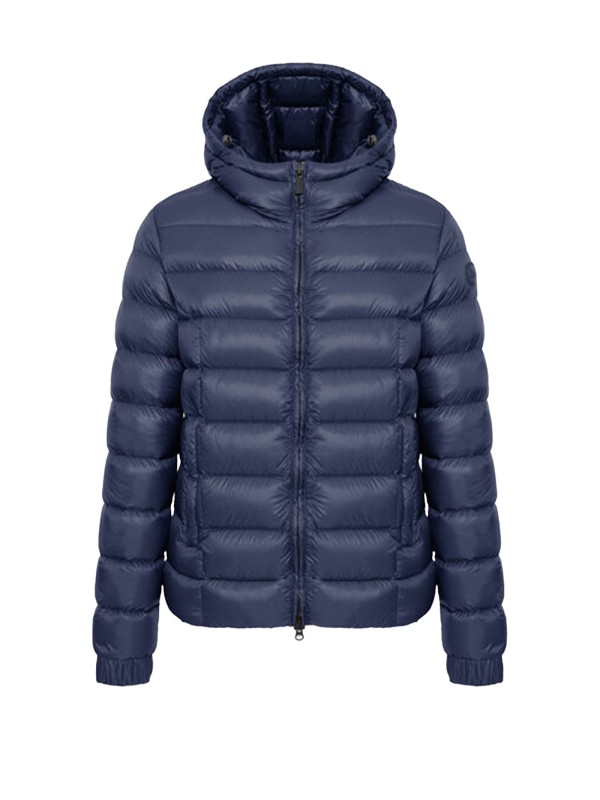 Piumino trapuntato blu uomo con zip e cappuccio