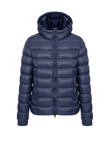 Piumino trapuntato blu uomo con zip e cappuccio