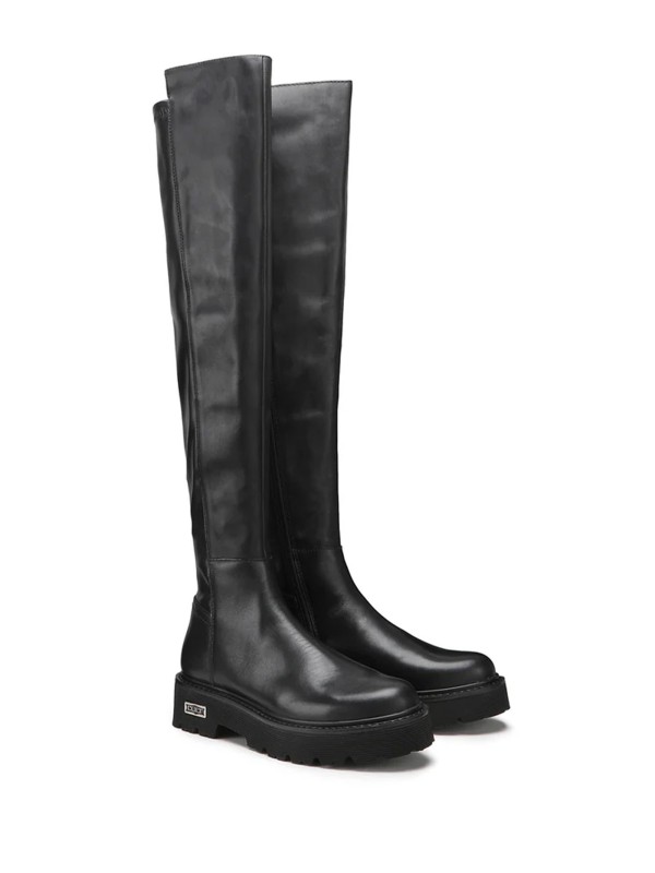 Stivale al ginocchio nero in pelle