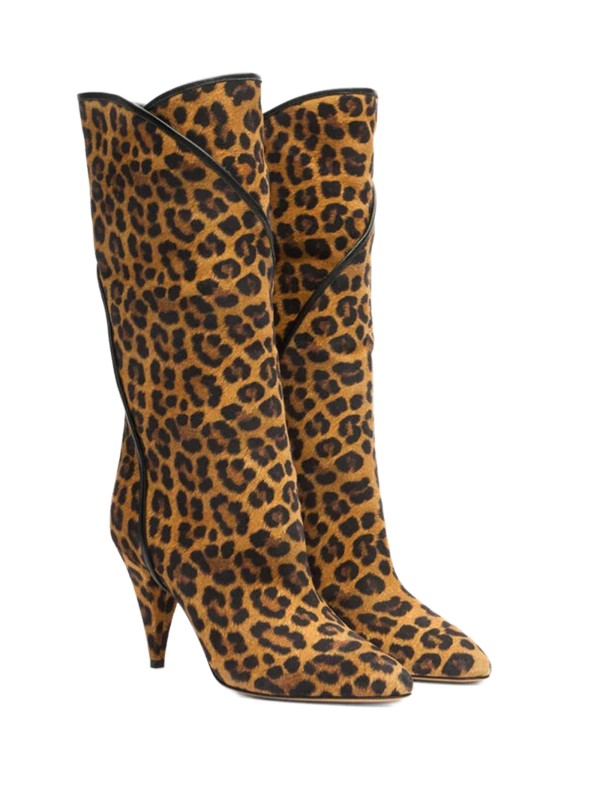 Stivale leopardato  in suede con tacco