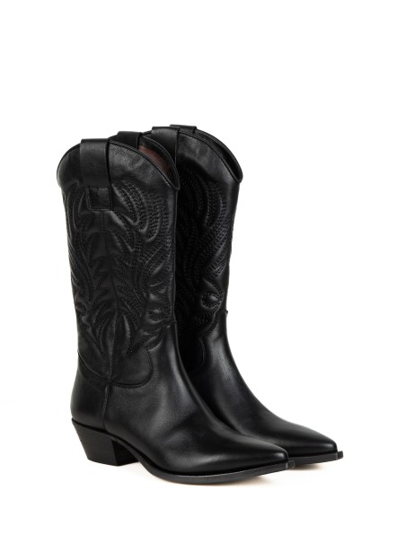 Women's Black Leather Texan Boot