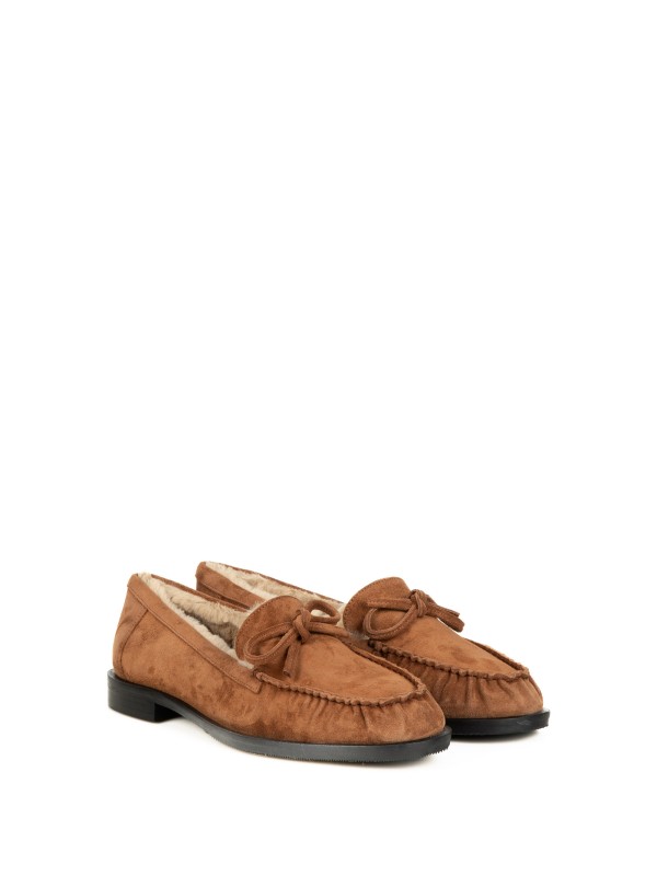 Mocassino marrone donna con fiocco