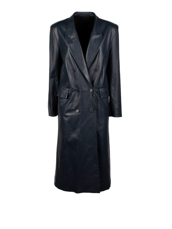 Cappotto doppiopetto lungo donna in pelle