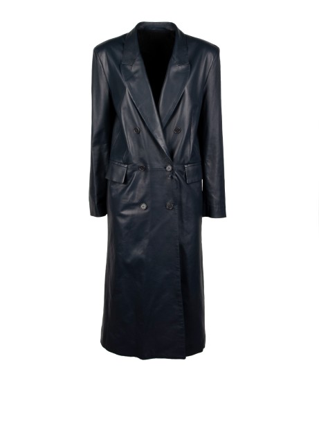 Cappotto doppiopetto lungo donna in pelle