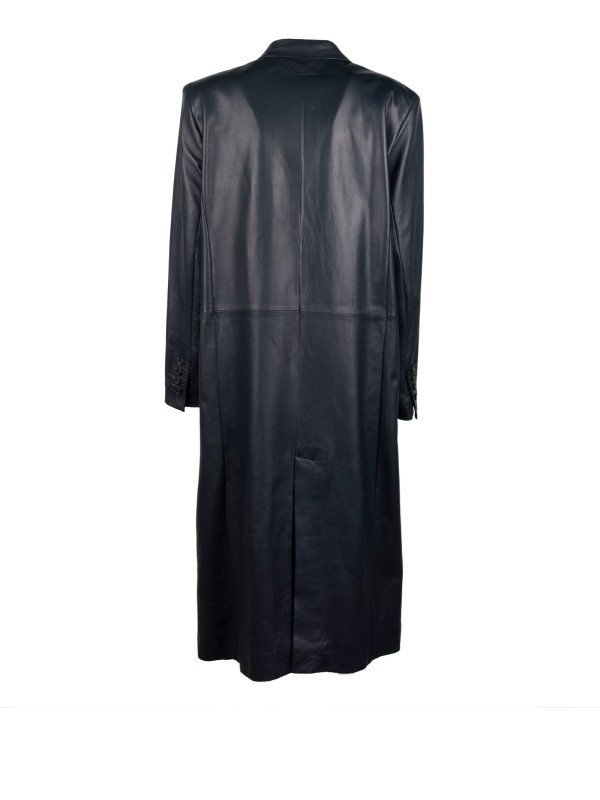 Cappotto doppiopetto lungo donna in pelle