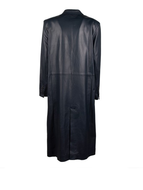 Women's Long Double-Breasted Leather Coat